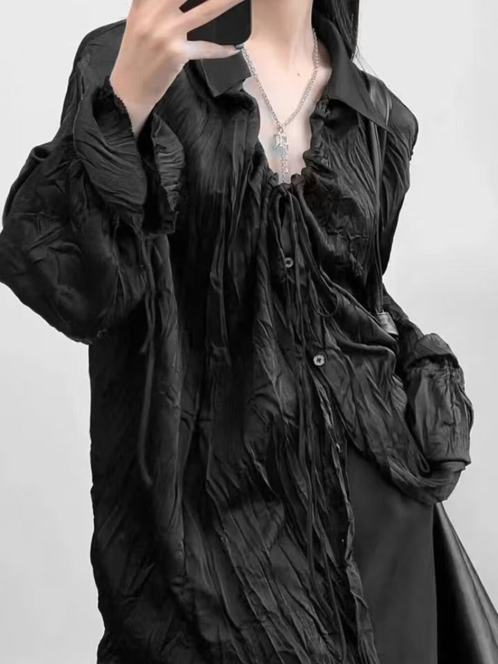 Oversized Wrinkled Blouse with Peter Pan Collar - Gothic, EGL, Whimsigoth